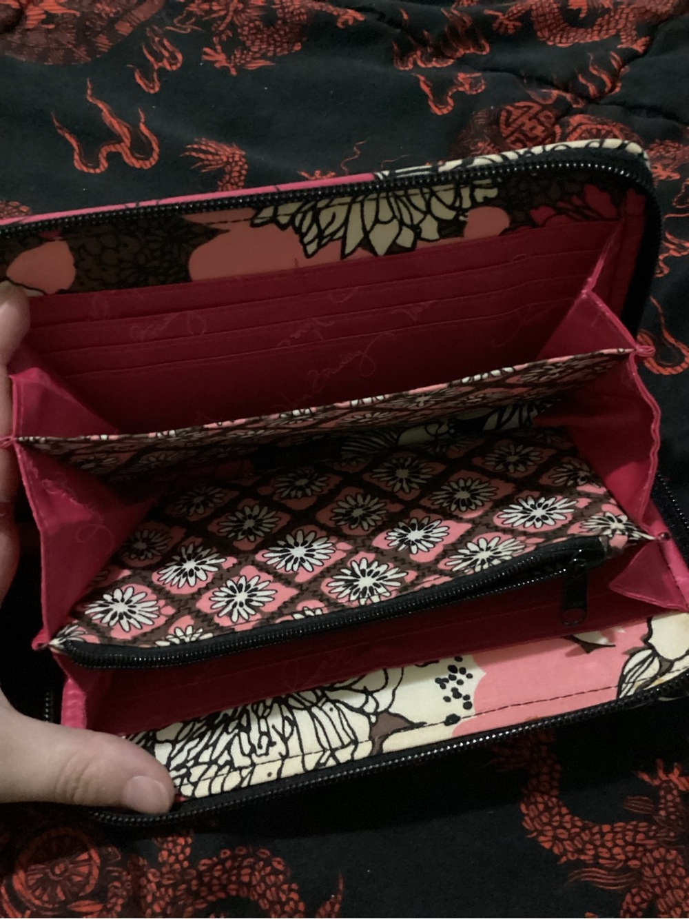 Vera Bradley Pink Brown White Floral Quilted Zip Wallet - Picture 3 of 10